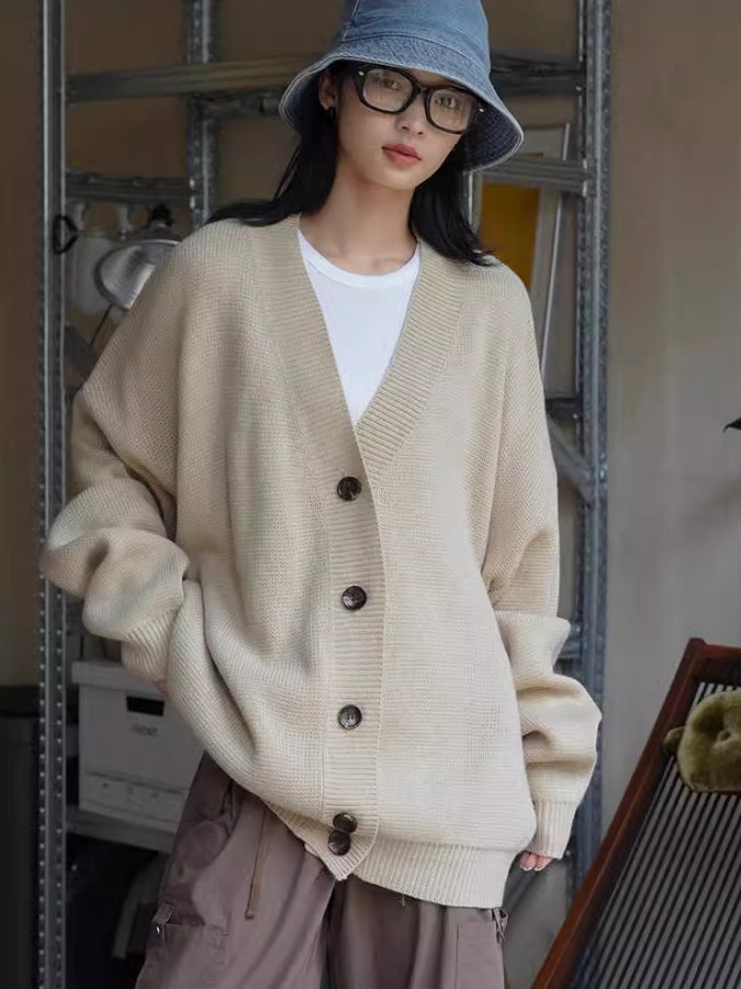 Loose v-neck knit cardigan_BDHL4991