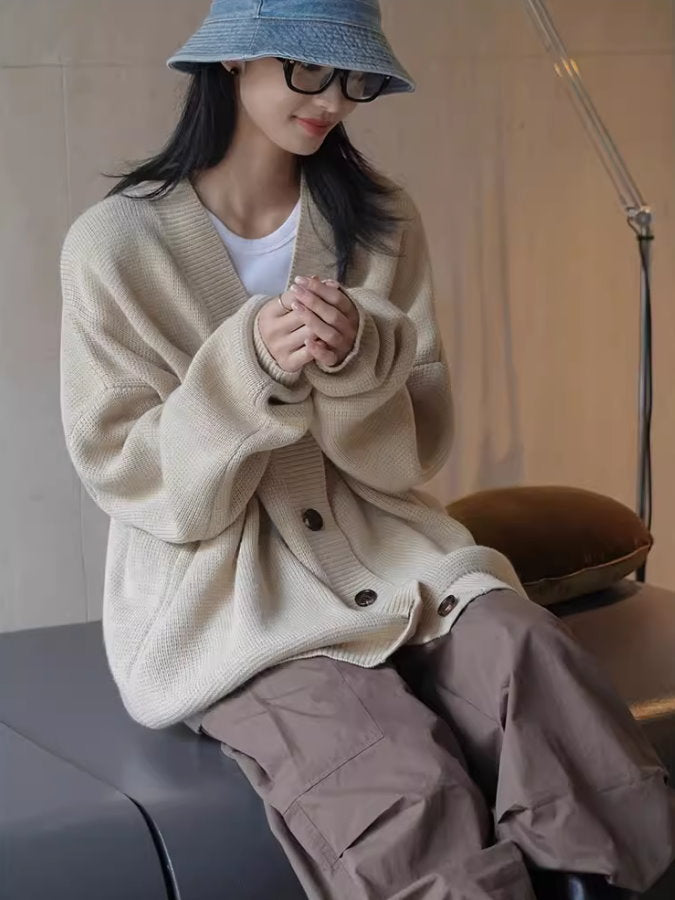 Loose v-neck knit cardigan_BDHL4991