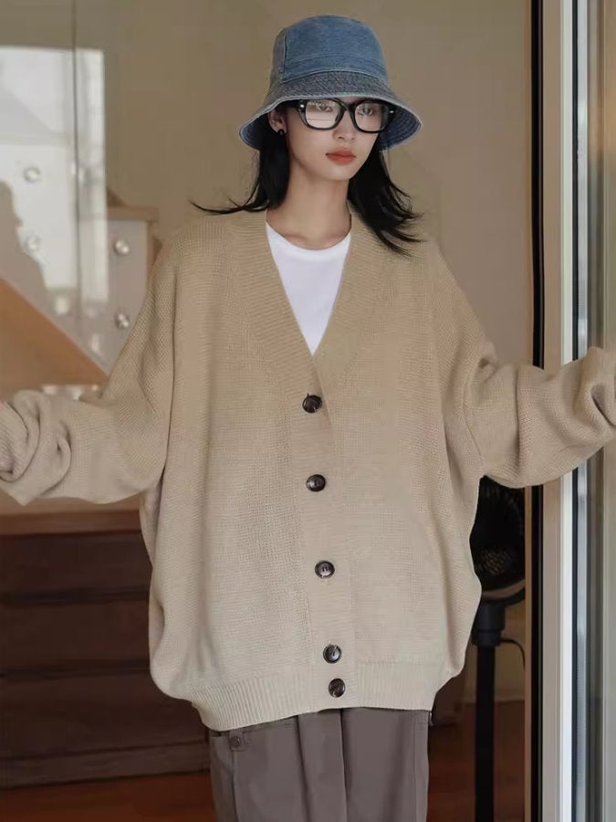 Loose v-neck knit cardigan_BDHL4991