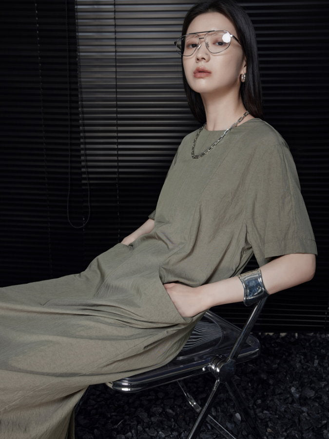 Back Ribbon Round Neck Long Dress_BDHL4660