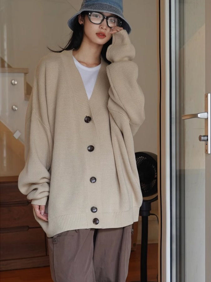Loose v-neck knit cardigan_BDHL4991