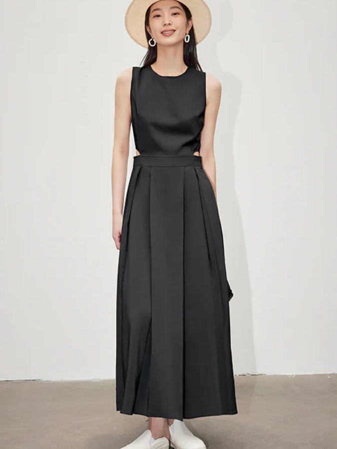 Waist Cutout Sleeveless Pleated Dress_BDHL4722