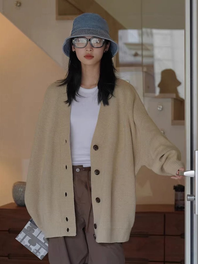 Loose v-neck knit cardigan_BDHL4991