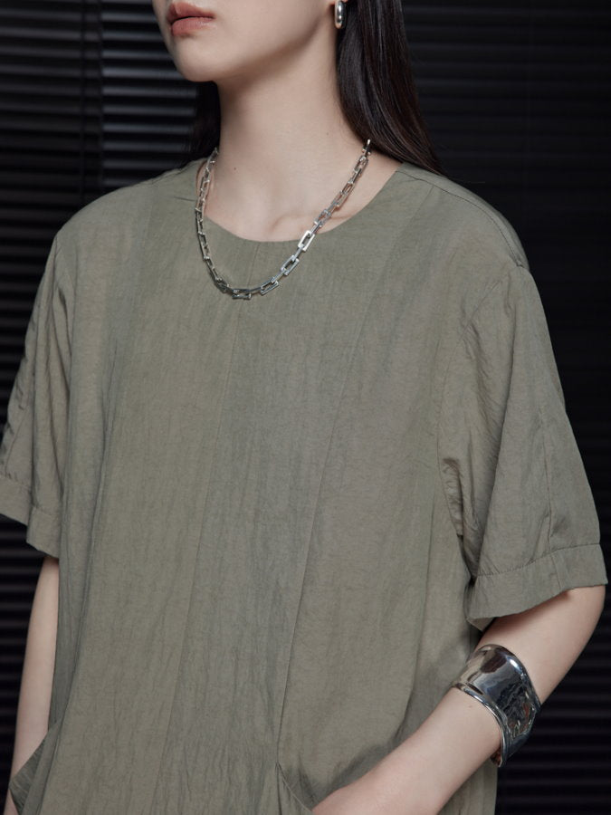 Back Ribbon Round Neck Long Dress_BDHL4660