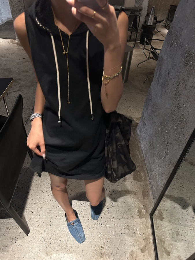 Back Mesh Sleeveless Hoodie Dress_BDHL4862
