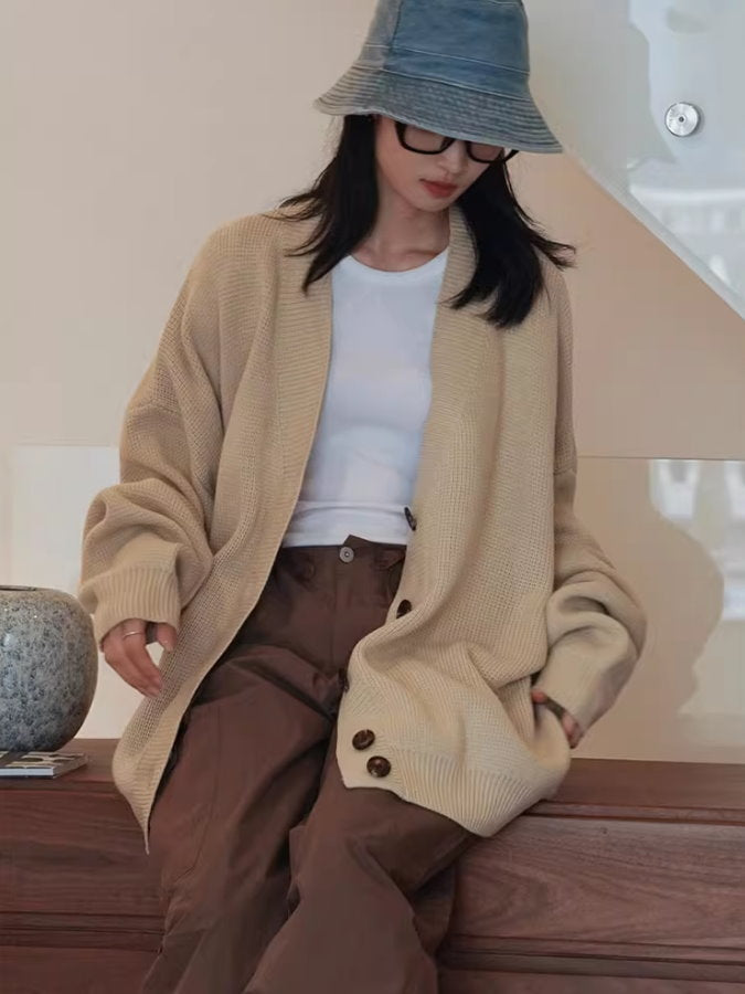 Loose v-neck knit cardigan_BDHL4991