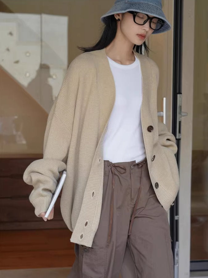 Loose v-neck knit cardigan_BDHL4991