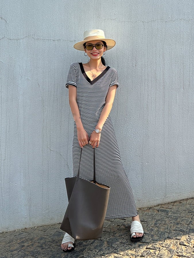 Front and back two way V-neck dress_BDHL4633