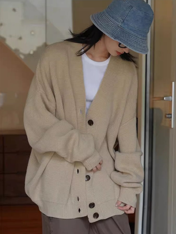 Loose v-neck knit cardigan_BDHL4991