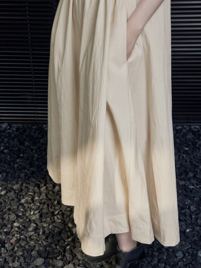 Waist Pintuck Sleeveless Flared Dress_BDHL4690