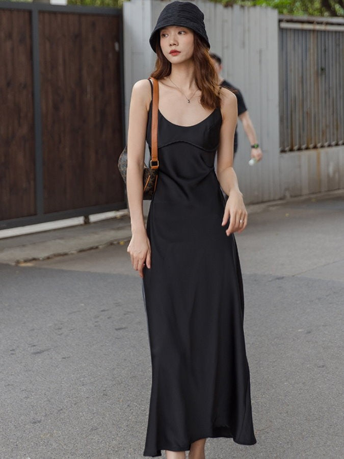 Open Back Satin Cami Dress_BDHL4605