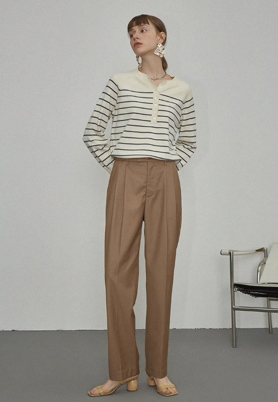 條紋亨利領針織上衣_BDHL7145