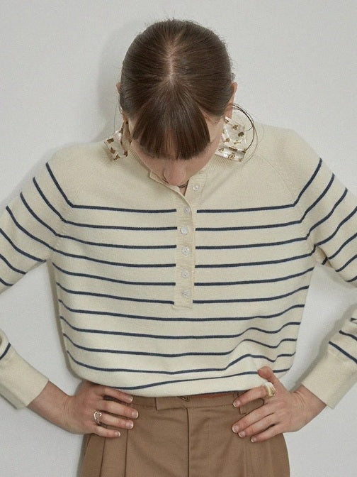 條紋亨利領針織上衣_BDHL7145