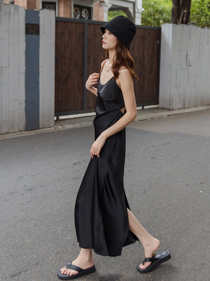 Open Back Satin Cami Dress_BDHL4605
