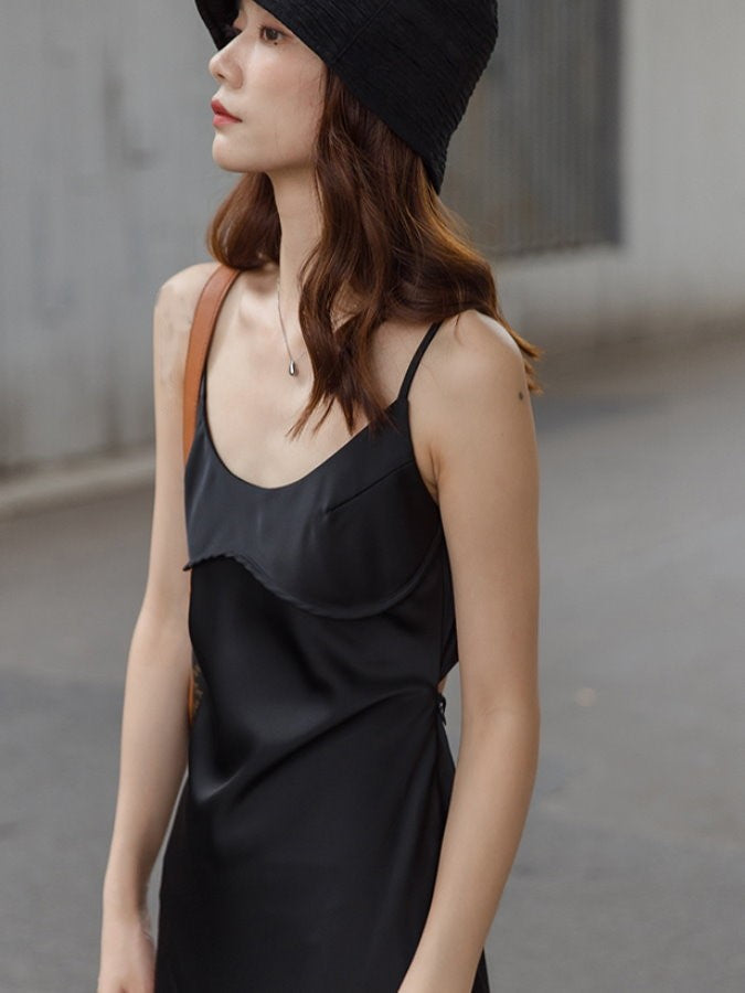 Open Back Satin Cami Dress_BDHL4605
