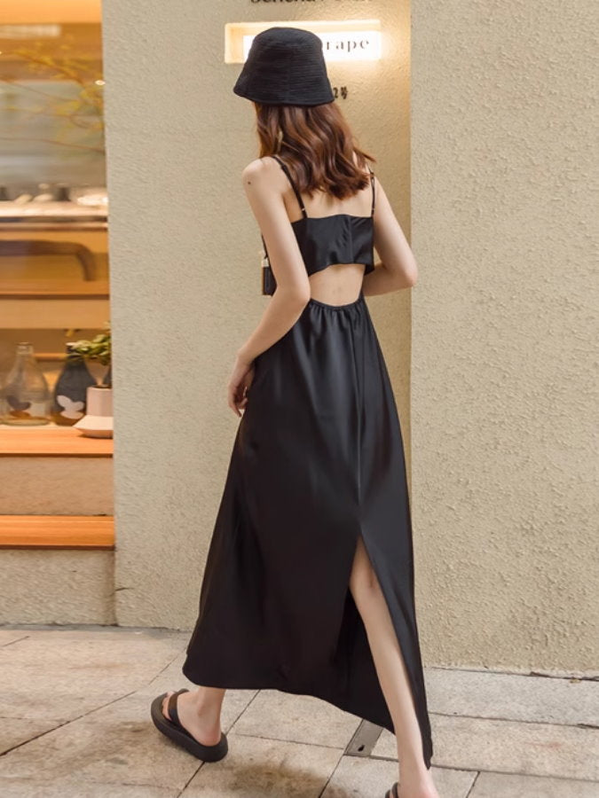 Open Back Satin Cami Dress_BDHL4605