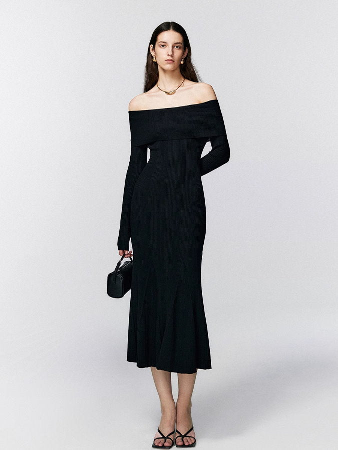 Off-shoulder knit dress_BDHL5012