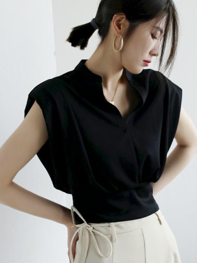 keyneck power shoulder cropped shirt_BDHL4582