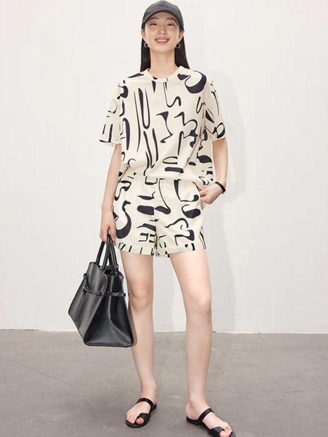 Brush Print T-Shirt Shorts Setup_BDHL4754