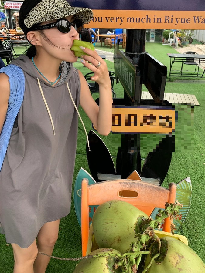 Back Mesh Sleeveless Hoodie Dress_BDHL4862