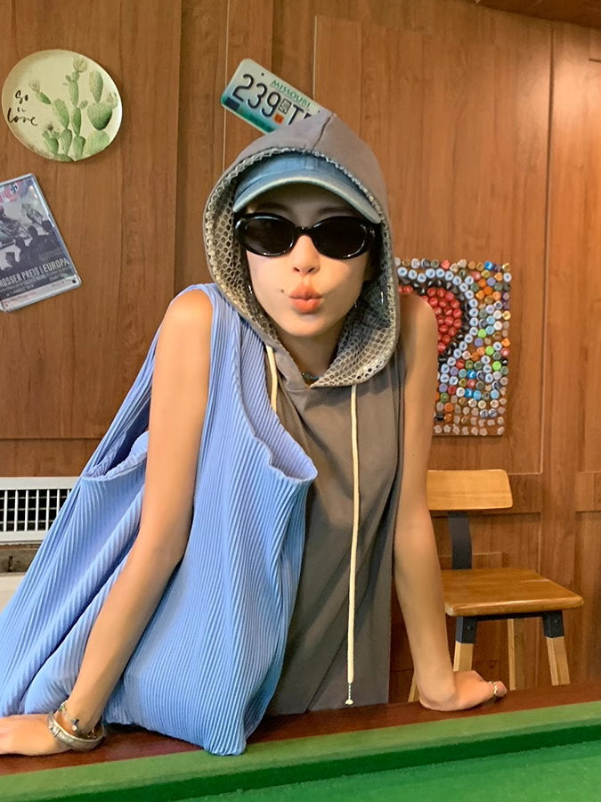 Back Mesh Sleeveless Hoodie Dress_BDHL4862