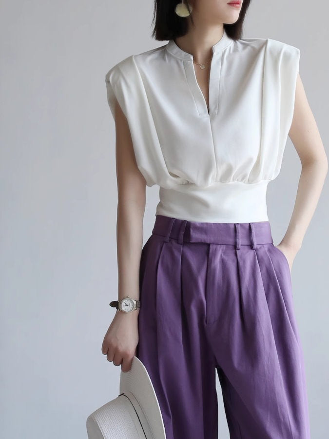 keyneck power shoulder cropped shirt_BDHL4582