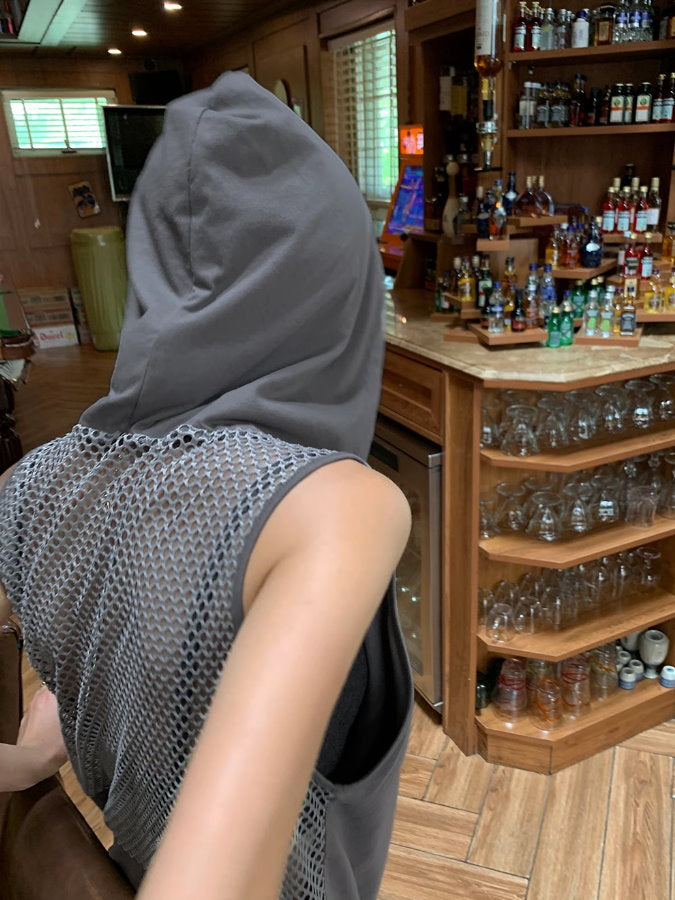 Back Mesh Sleeveless Hoodie Dress_BDHL4862