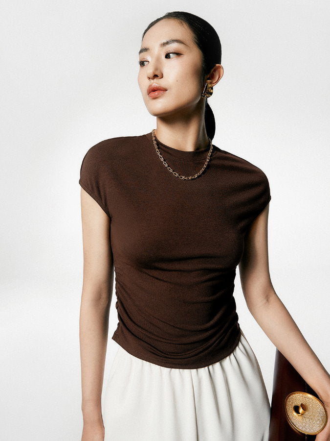 French Sleeve Shirring T-Shirt_BDHL4653