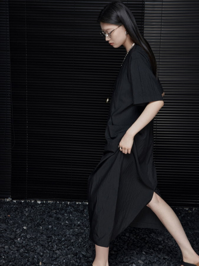 Back Ribbon Round Neck Long Dress_BDHL4660