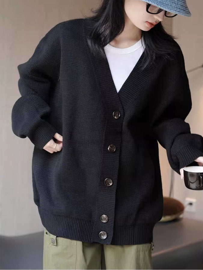 Loose v-neck knit cardigan_BDHL4991