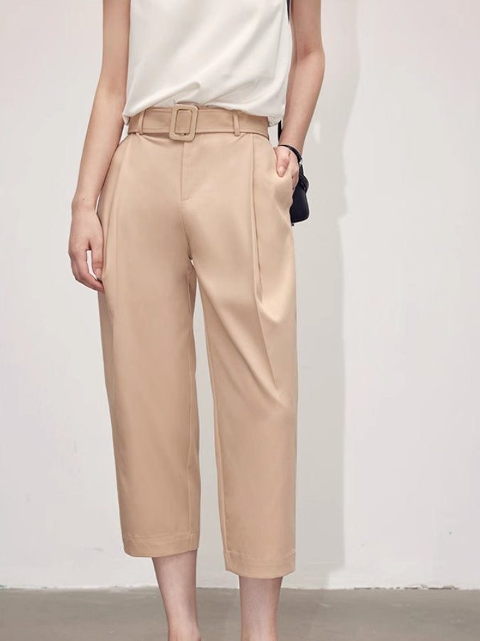 Belt Cropped Tucked Pants_BDHL4727