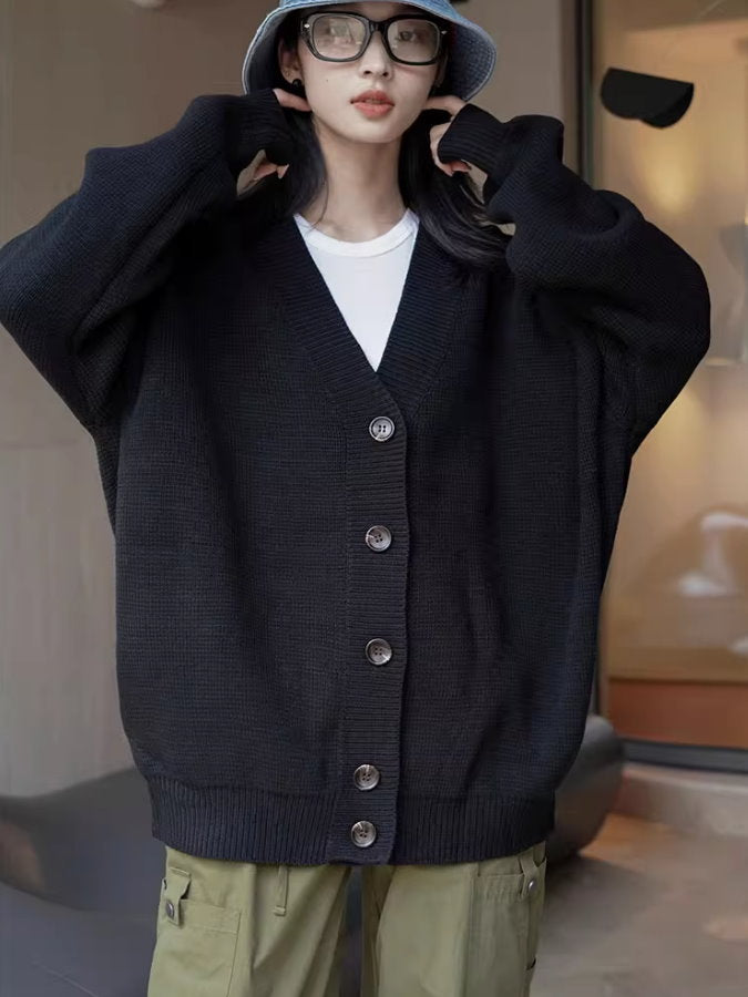 Loose v-neck knit cardigan_BDHL4991