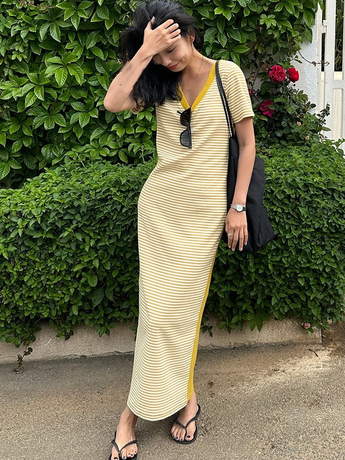 Front and back two way V-neck dress_BDHL4633