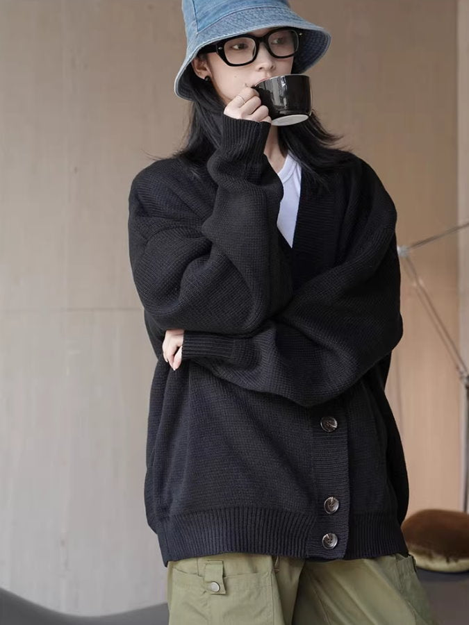 Loose v-neck knit cardigan_BDHL4991