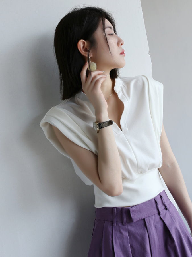 keyneck power shoulder cropped shirt_BDHL4582
