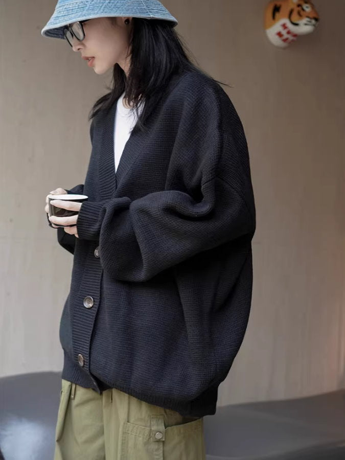 Loose v-neck knit cardigan_BDHL4991