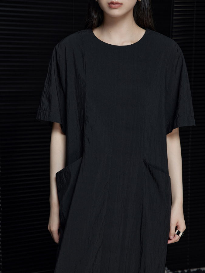 Back Ribbon Round Neck Long Dress_BDHL4660