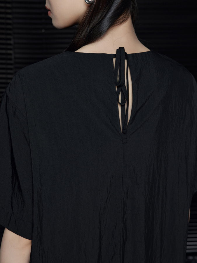 Back Ribbon Round Neck Long Dress_BDHL4660