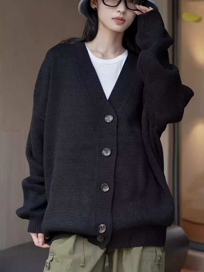 Loose v-neck knit cardigan_BDHL4991