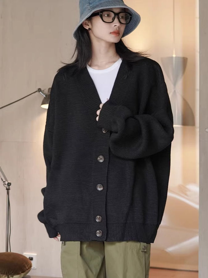 Loose v-neck knit cardigan_BDHL4991