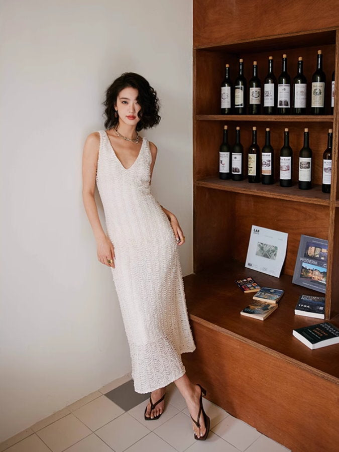Crochet V-Neck Sleeveless Dress_BDHL4746