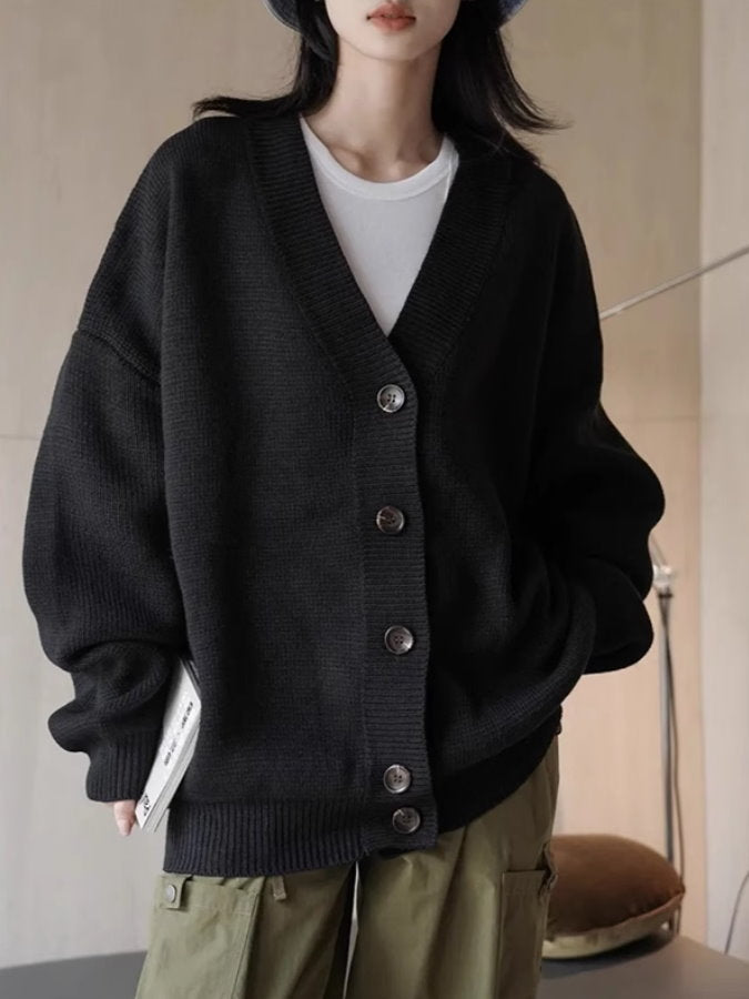 Loose v-neck knit cardigan_BDHL4991
