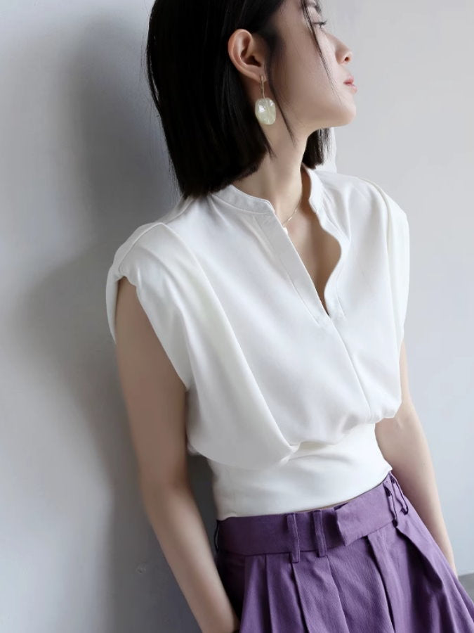 keyneck power shoulder cropped shirt_BDHL4582
