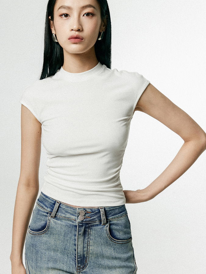 French Sleeve Shirring T-Shirt_BDHL4653
