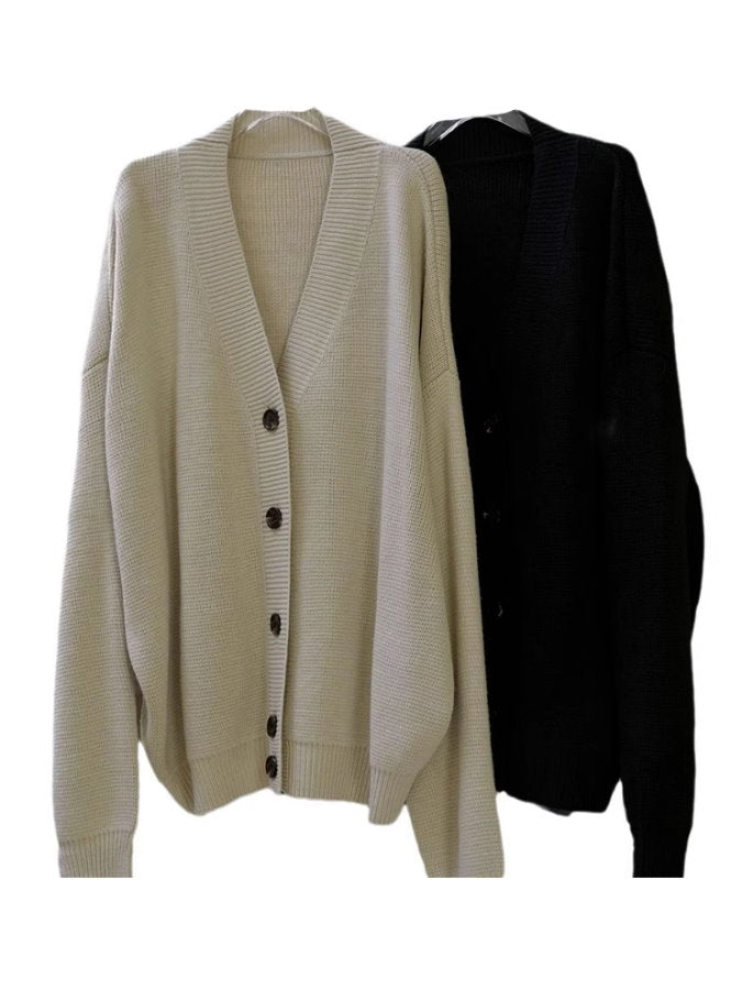 Loose v-neck knit cardigan_BDHL4991