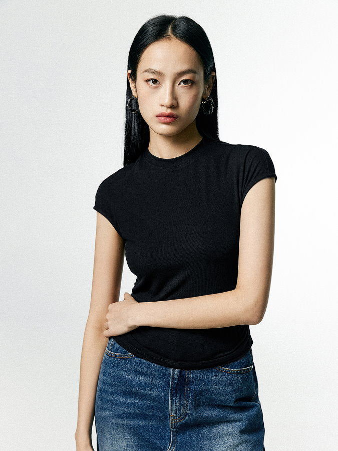 French Sleeve Shirring T-Shirt_BDHL4653