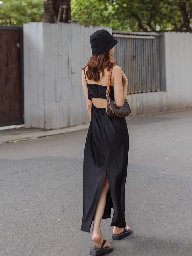Open Back Satin Cami Dress_BDHL4605