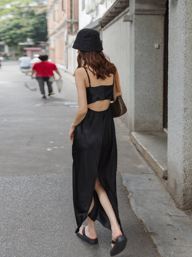 Open Back Satin Cami Dress_BDHL4605