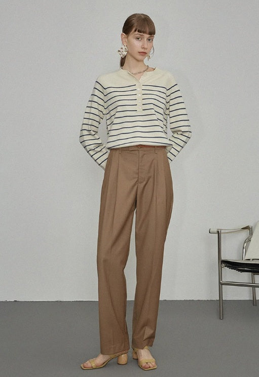 條紋亨利領針織上衣_BDHL7145