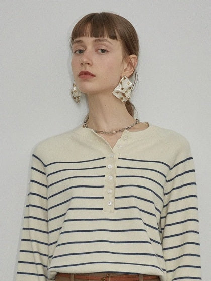 條紋亨利領針織上衣_BDHL7145